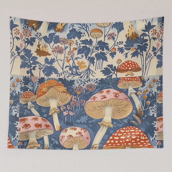 Item preview, Retro mushrooms illustration in red and blue designed and sold by LeAllureVintage.