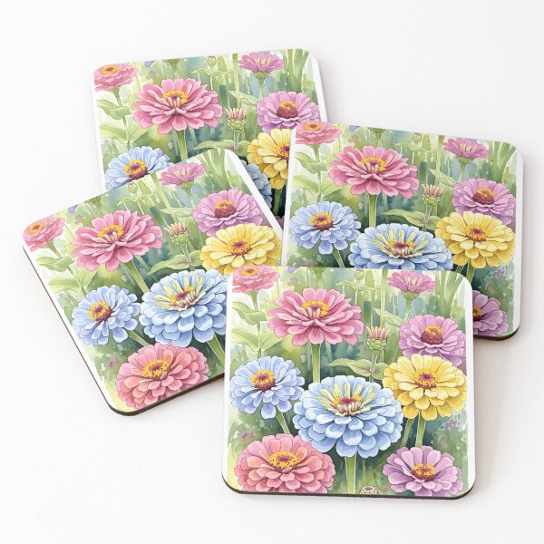 Item preview, Zinnia Garden in Pink Blue and Yellow Watercolor designed and sold by VelloomStore.