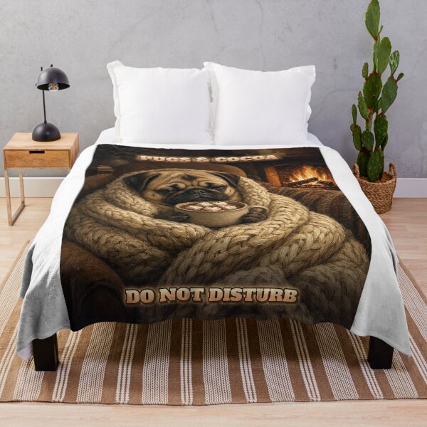 Item preview, Pugs and Cocoa Cozy Pug Shirt Do Not Disturb Hot Chocolate Blanket All Over Print designed and sold by Ember Lane Designs.