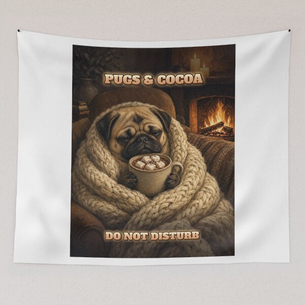 Item preview, Pugs and Cocoa Cozy Pug Shirt Do Not Disturb Hot Chocolate Blanket All Over Print designed and sold by Ember Lane Designs.
