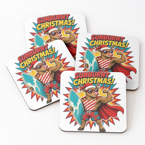 Item preview, Sunburnt Christmas Surfing Reindeer Superhero Aussie Christmas Sticker designed and sold by DTSA.