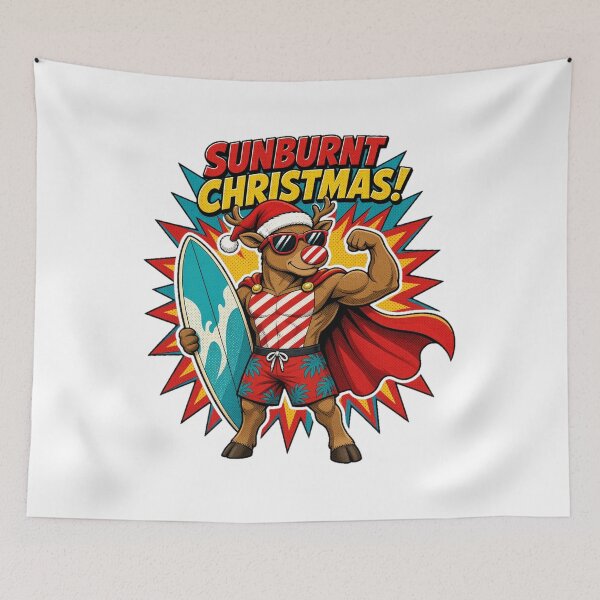 Item preview, Sunburnt Christmas Surfing Reindeer Superhero Aussie Christmas Sticker designed and sold by DTSA.