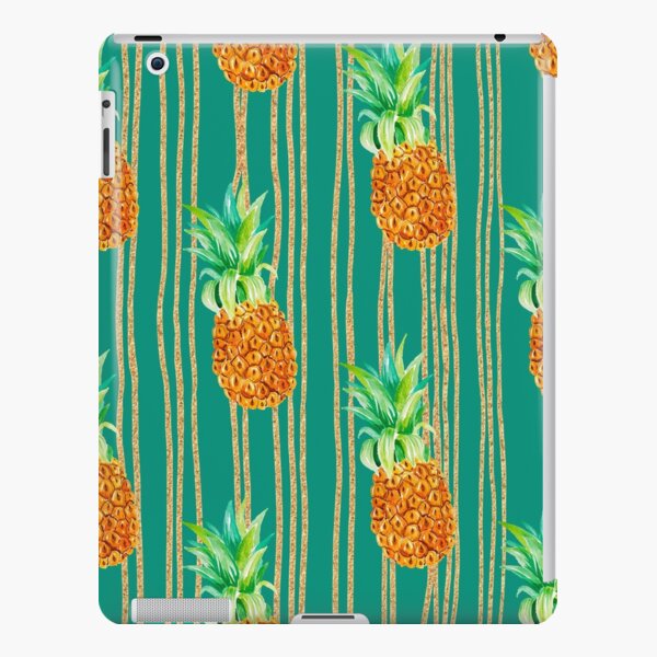 Green Turquoise Glitter Pineapple Stripes Print Pattern iPad Snap Case