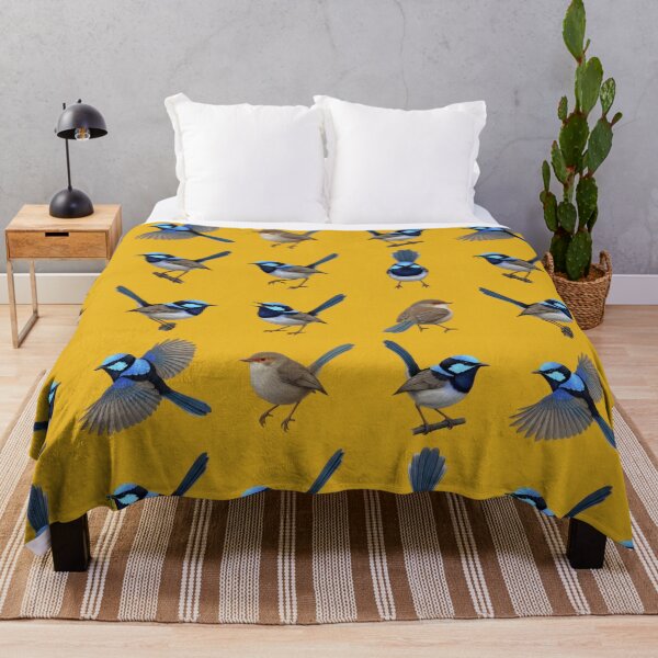 Item preview, Superb Fairywren – Blue Wren Pattern on Sunflower Yellow designed and sold by Helt-enkelt.
