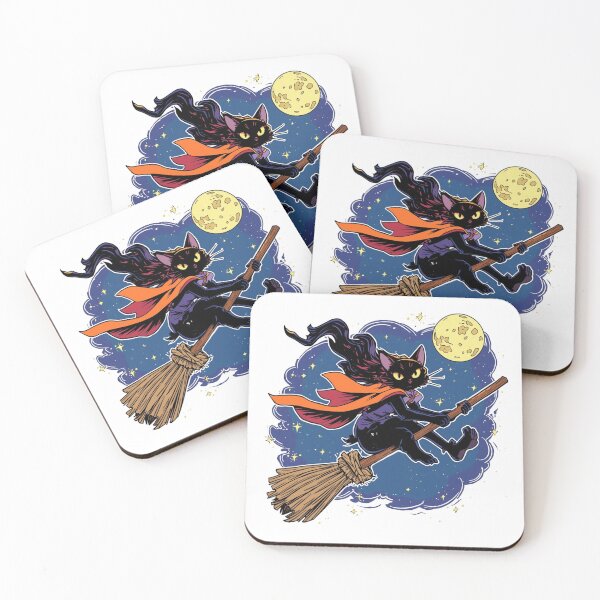 Item preview, Black Cat on a Broomstick — Spooky Halloween Night designed and sold by Cavalier-org.