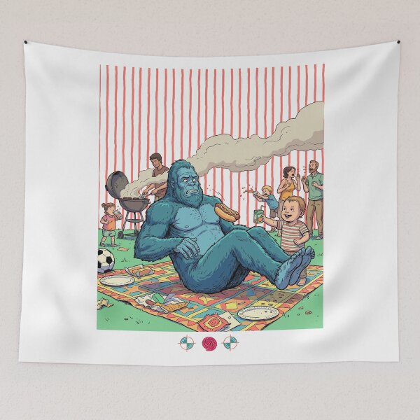 Item preview, Blue Bigfoot BBQ Yoga Fail Cookout Comic Art designed and sold by Whimsy Trail Co.