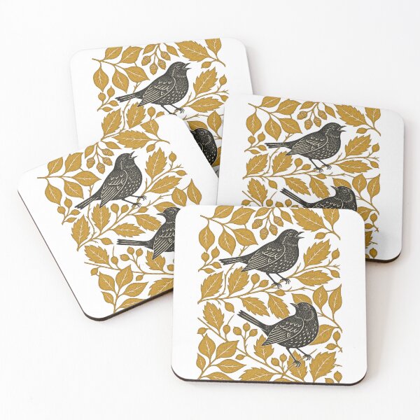 Item preview, Vintage Songbirds Golden Botanical Folk Art designed and sold by NAAYAX.