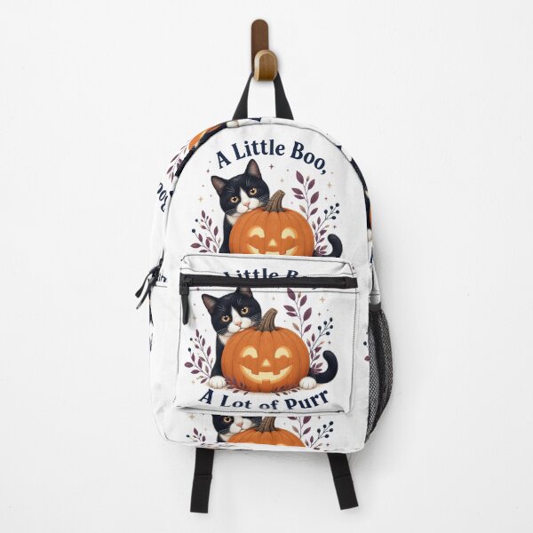 Item preview, Tuxedo Halloween Cat with Smiling Pumpkin Lantern designed and sold by PurrBloom Studio.