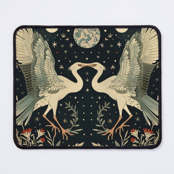 Item preview, herons and flowers  illustration in the starry night, black background vintage designed and sold by LeAllureVintage.