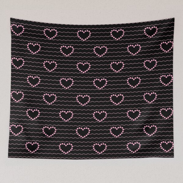 Item preview, Patrón sin costuras de ondas de corazones con puntos rosas - Negro designed and sold by POLKAIWERX.