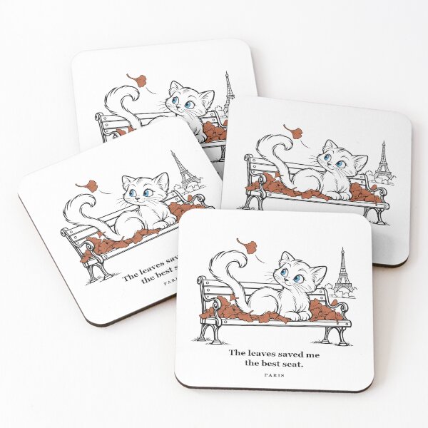 Item preview, Paris Cat on an Autumn Leaf Bench designed and sold by Soft Paws Sketches.