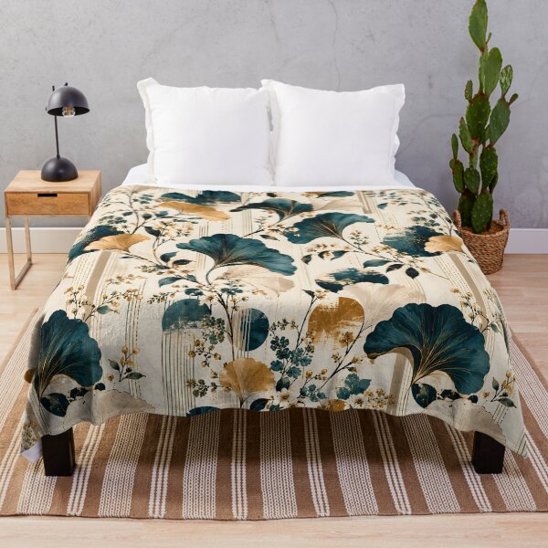 Item preview, Teal And Gold Ginkgo Leaf Pattern – Elegant Japanese Botanical Floral Seamless Art, Mid Century Modern Art Deco Nature Aesthetic, Luxury Japandi Home Decor Print for Living Room & Bedroom designed and sold by Vivaan Studio.