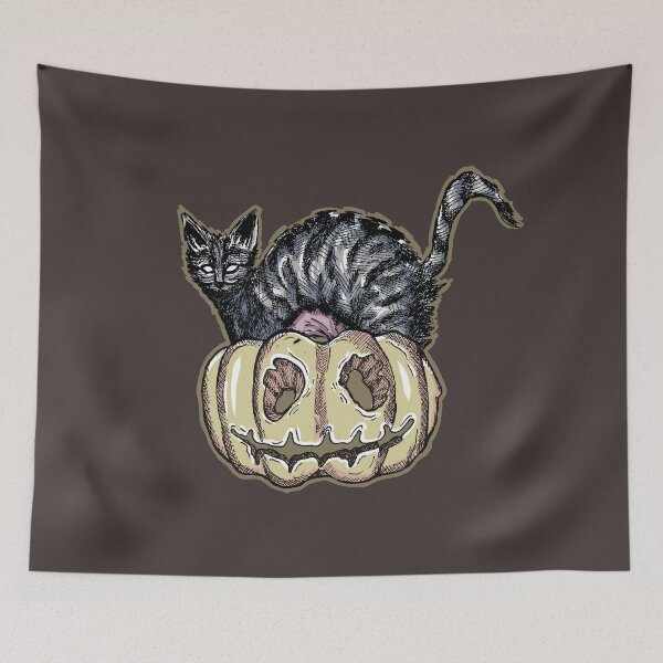Item preview, Cat & Pumpkin | Gothic Halloween Art | Spooky Illustration designed and sold by Half Mess.