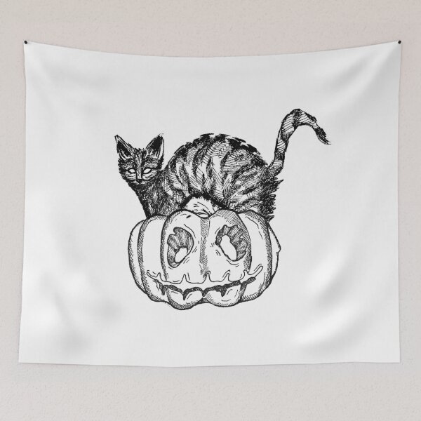 Item preview, Cat & Pumpkin | Gothic Halloween Art | Spooky Illustration designed and sold by Half Mess.