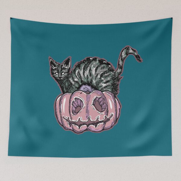 Item preview, Cat & Pumpkin | Gothic Halloween Art | Spooky Illustration designed and sold by Half Mess.