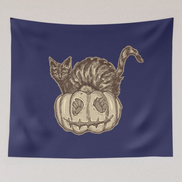 Item preview, Cat & Pumpkin | Gothic Halloween Art | Spooky Illustration designed and sold by Half Mess.