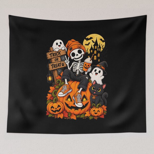 Item preview, Spooky Skeleton Ghost Cat Halloween Art designed and sold by SoyLamderma.