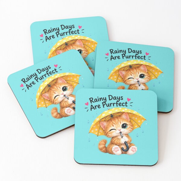 Item preview, Rainy Days Are Purrfect Kawaii Ginger Kitten with Umbrella designed and sold by MushArtist.
