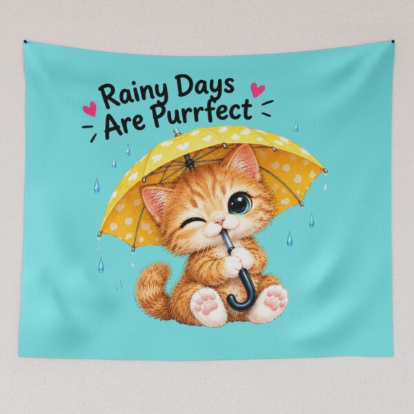 Item preview, Rainy Days Are Purrfect Kawaii Ginger Kitten with Umbrella designed and sold by MushArtist.
