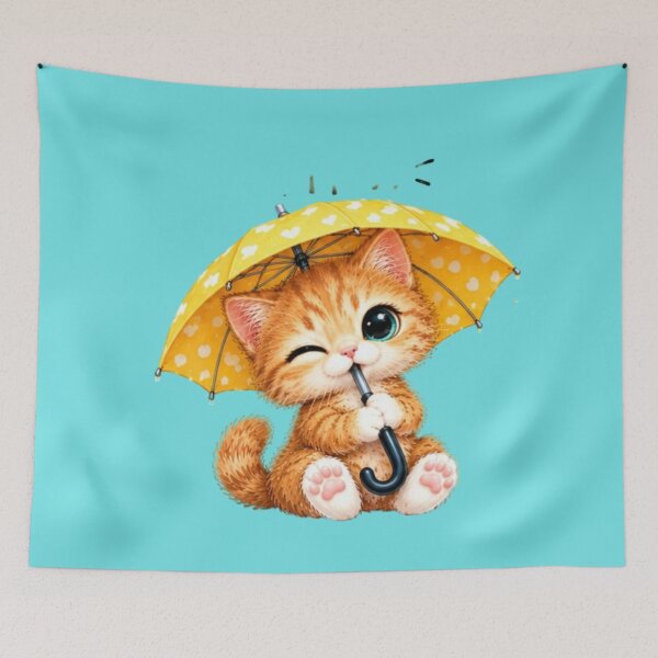 Item preview, Rainy Days Are Purrfect Kawaii Ginger Kitten with Umbrella designed and sold by MushArtist.