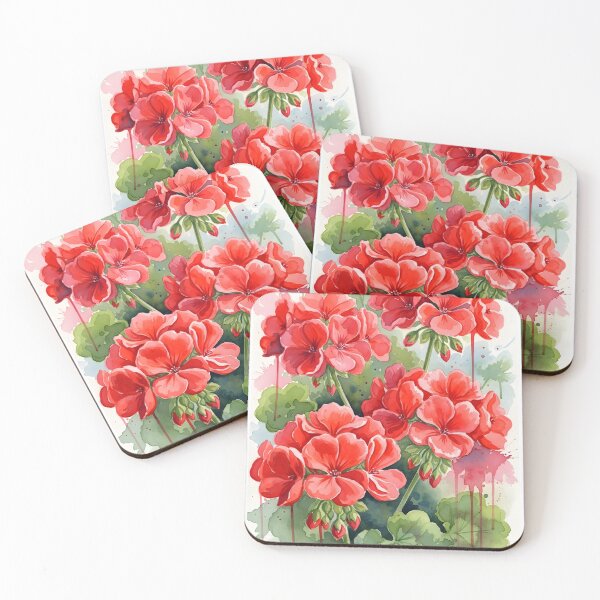 Item preview, Red Geranium Clusters with Leaves and Paint Drips designed and sold by VelloomStore.