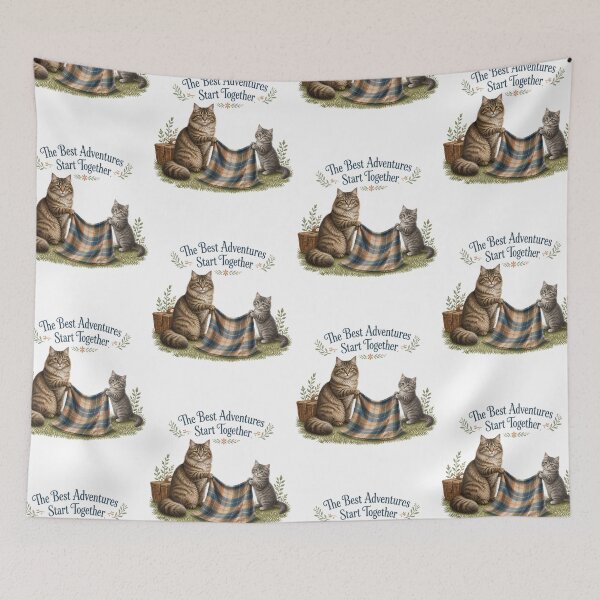 Item preview, Siberian Father’s Day Cat and Kitten on a Picnic Outing designed and sold by PurrBloom Studio.