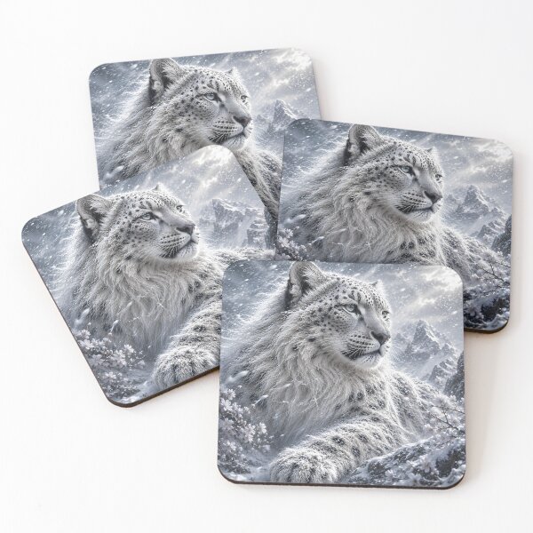 Item preview, Snow Leopard in Snowy Mountains – Winter Wildlife Fantasy Art designed and sold by ManJiangHong.