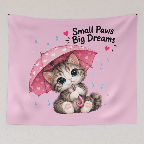 Item preview, Small Paws Big Dreams Kawaii Gray Kitten Umbrella designed and sold by MushArtist.