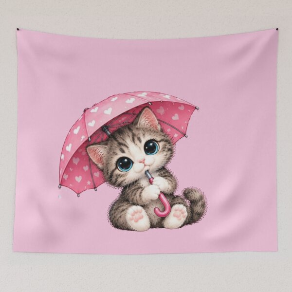 Item preview, Small Paws Big Dreams Kawaii Gray Kitten Umbrella designed and sold by MushArtist.