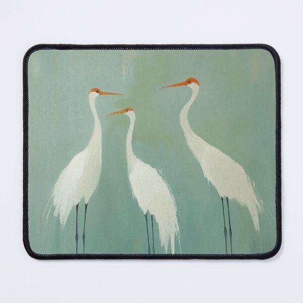 Item preview, minimalist white cranes pastel oil on blue background designed and sold by LeAllureVintage.