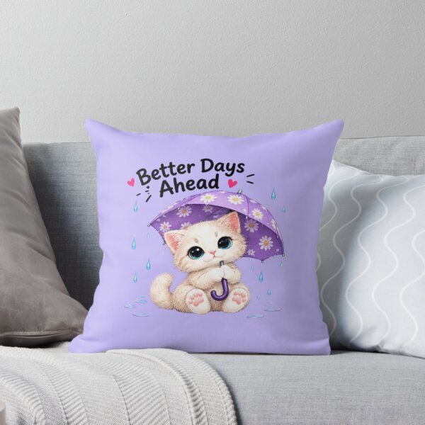 Item preview, Better Days Ahead Kawaii Cream Kitten with Purple Umbrella designed and sold by MushArtist.