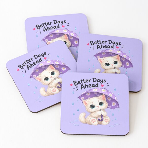 Item preview, Better Days Ahead Kawaii Cream Kitten with Purple Umbrella designed and sold by MushArtist.