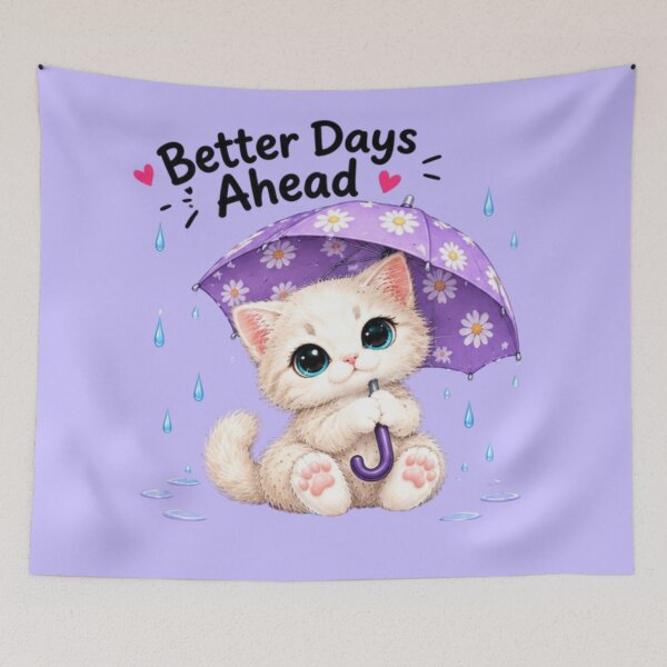 Item preview, Better Days Ahead Kawaii Cream Kitten with Purple Umbrella designed and sold by MushArtist.