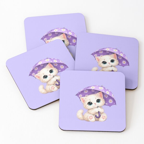 Item preview, Better Days Ahead Kawaii Cream Kitten with Purple Umbrella designed and sold by MushArtist.