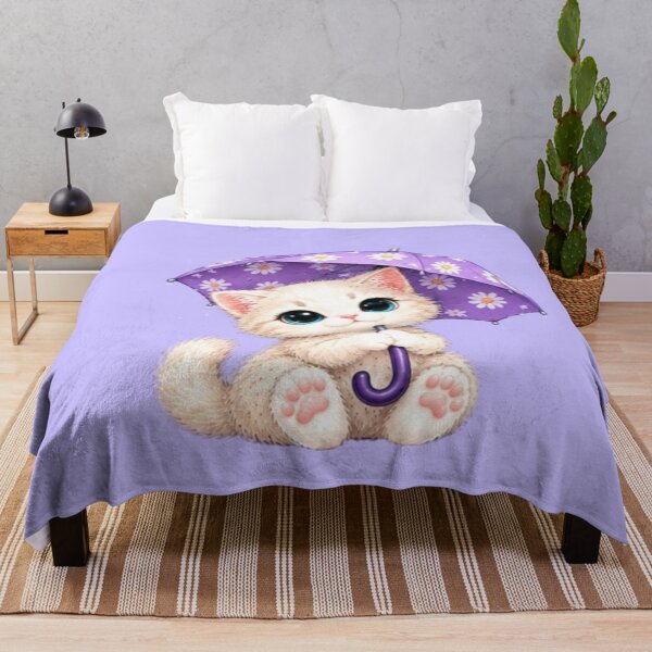 Item preview, Better Days Ahead Kawaii Cream Kitten with Purple Umbrella designed and sold by MushArtist.