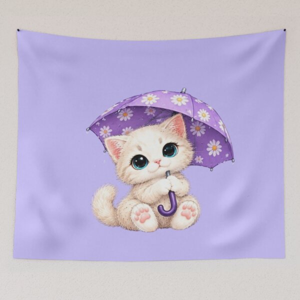 Item preview, Better Days Ahead Kawaii Cream Kitten with Purple Umbrella designed and sold by MushArtist.