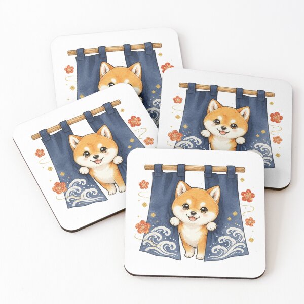 Item preview, Red Shiba Inu Peeking Through Noren Curtain designed and sold by Kawaii Matcha Studio.