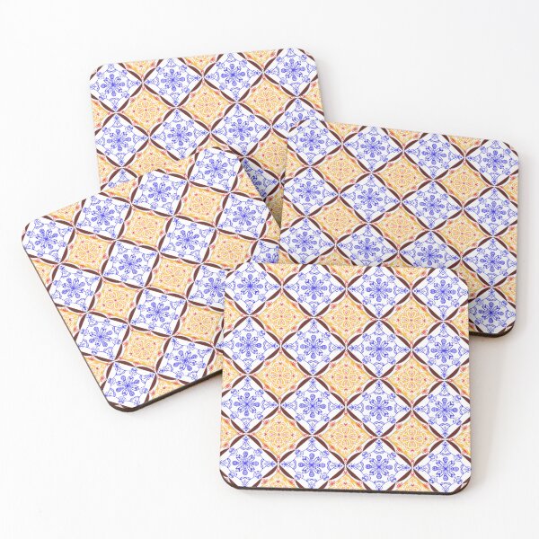 Item preview, Blue and Gold Ornamental Tile Pattern – Vintage Geometric Floral designed and sold by manisall.
