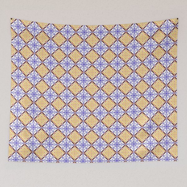 Item preview, Blue and Gold Ornamental Tile Pattern – Vintage Geometric Floral designed and sold by manisall.