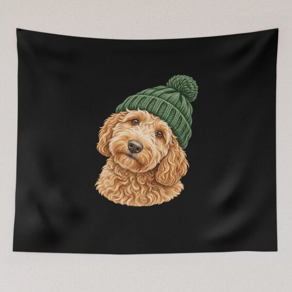Item preview, Goldendoodle in a Green Beanie Cozy Dog Portrait designed and sold by NAAYAX.