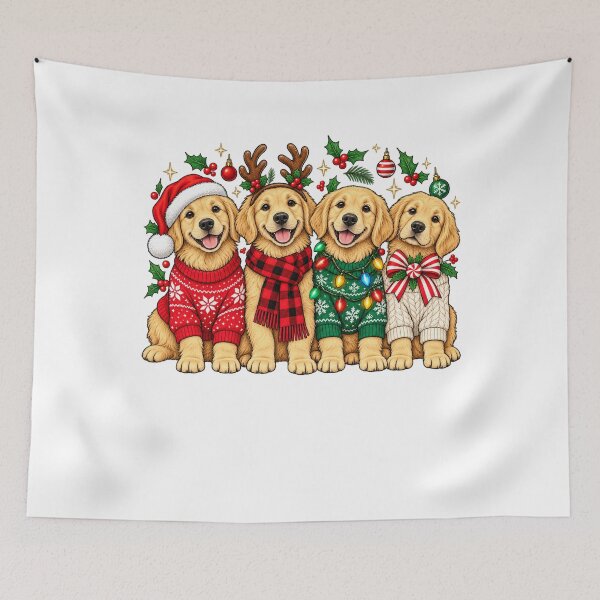 Item preview, Christmas Golden Retriever Puppies designed and sold by LandFinStudio.