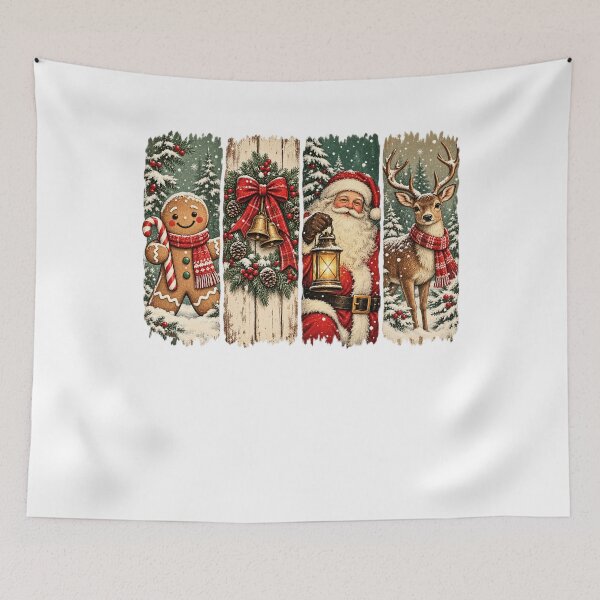 Item preview, Vintage Christmas Santa Reindeer Gingerbread Art designed and sold by LandFinStudio.