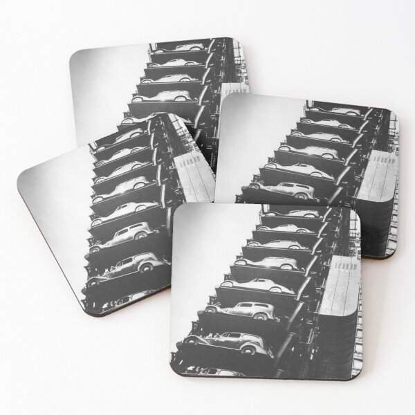 Item preview, Vintage urban elevated parking garage classic car vintage black and white photograph designed and sold by Astrid Arkhangelsky.