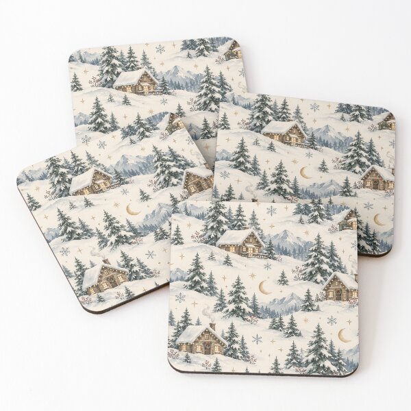 Item preview, Cozy Watercolor Winter Cabin Mountain Pattern designed and sold by Glottopia.