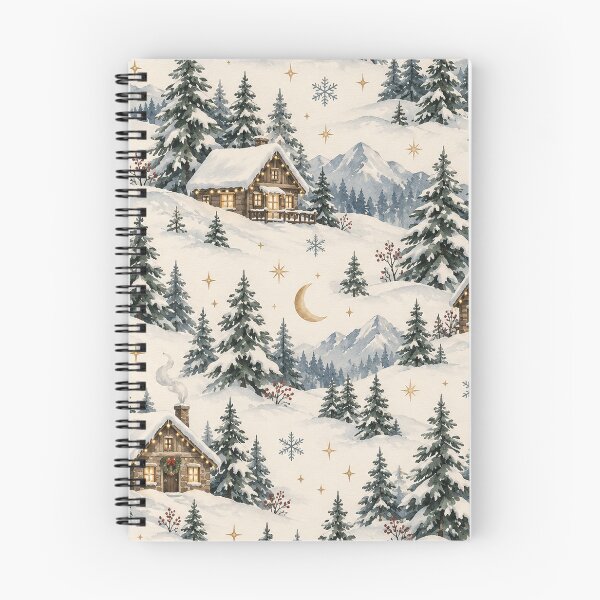 Aperçu de l'œuvre Motif aquarelle chaleureux de chalet d'hiver et de montagne créée et vendue par Glottopia.
