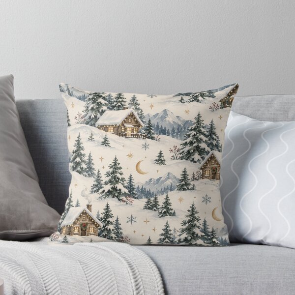 Item preview, Cozy Watercolor Winter Cabin Mountain Pattern designed and sold by Glottopia.