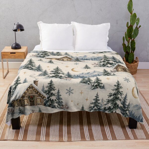 Item preview, Cozy Watercolor Winter Cabin Mountain Pattern designed and sold by Glottopia.