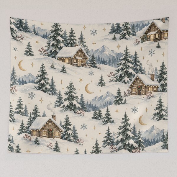 Item preview, Cozy Watercolor Winter Cabin Mountain Pattern designed and sold by Glottopia.