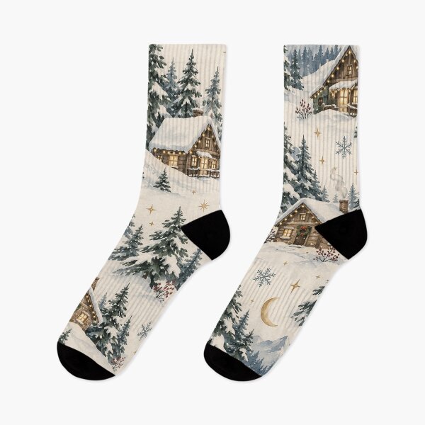 Item preview, Cozy Watercolor Winter Cabin Mountain Pattern designed and sold by Glottopia.