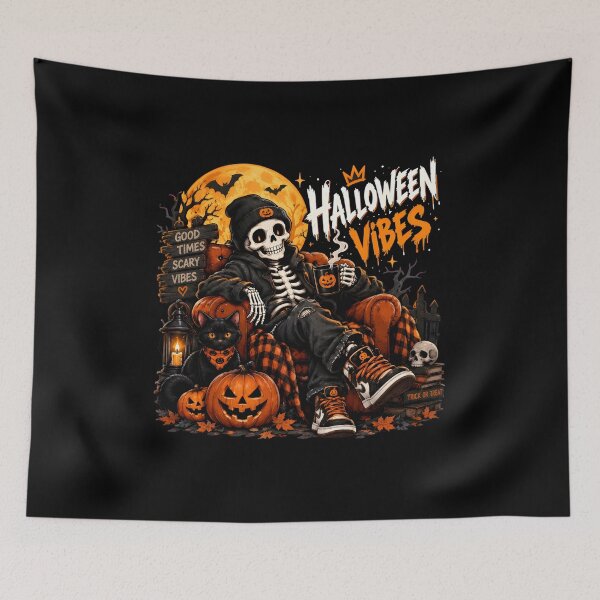 Item preview, Chill Skeleton Halloween Vibes Spooky Season designed and sold by SoyLamderma.